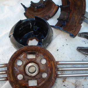 Removing the brittle original cast plastic hub